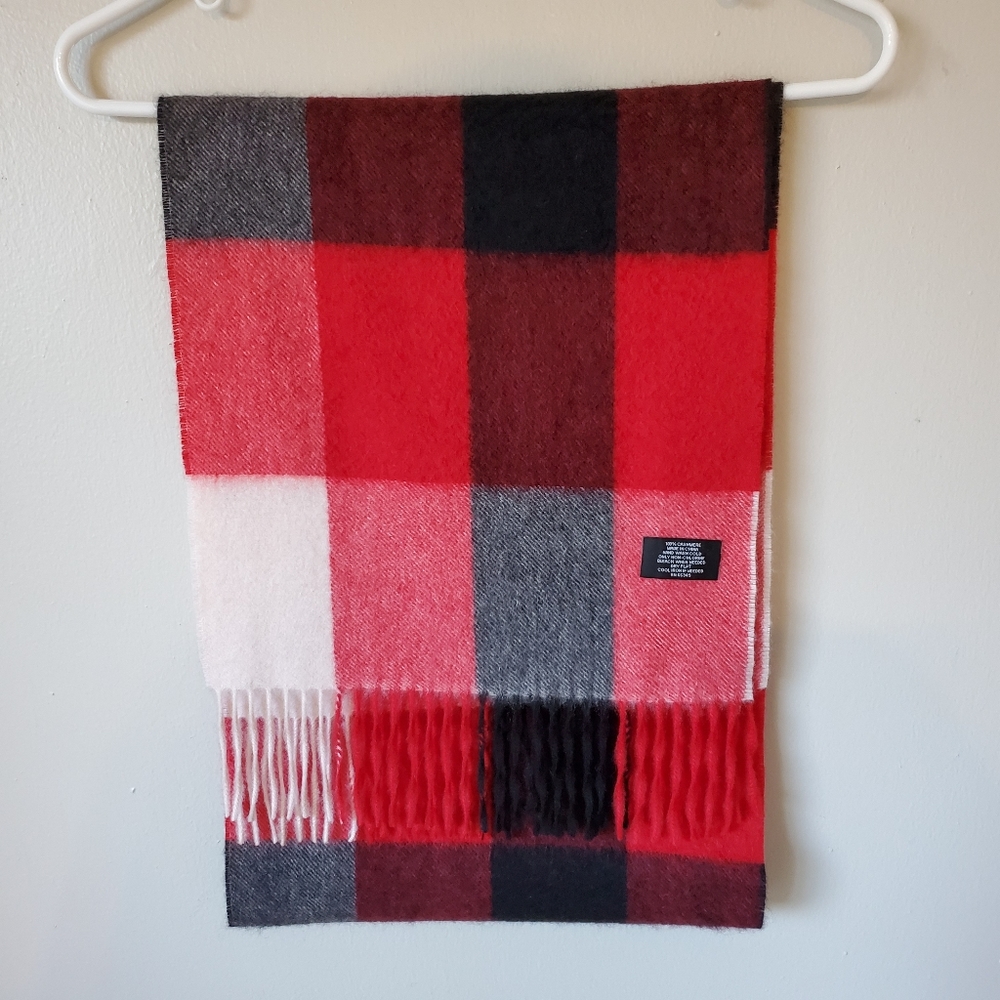 3/$20 100% Cashmere Plaid Scarf Red Black White